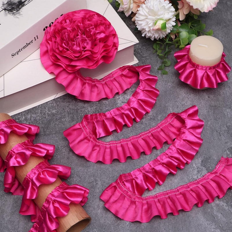 AIETSYEI Rose Ruffle Pleated Lace Trim Satin Ribbon Gather Ruffle Edge for Applique Sewing Crafts, Home Decoration - Image 1